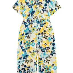 Budding Bees Girls White & Blue Printed Basic Jumpsuit-image-46