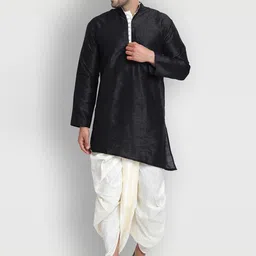Enciger Men Black Dupion Silk Kurta with Dhoti Pants-image-59