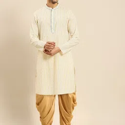 Amodh by Kisah Men White Ethnic Motifs Striped Kurta with Dhoti Pants-image-82