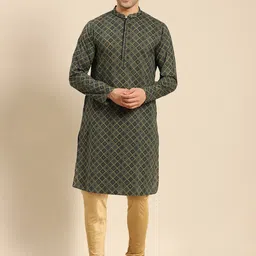 Amodh by Kisah Men Green Printed Kurta with Churidar-image-19