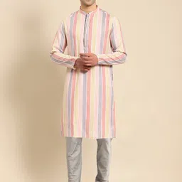 Amodh by Kisah Men Pink Striped Kurta with Churidar-image-87
