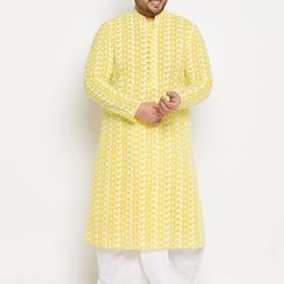 VASTRAMAY Paisley Embroidered Plus Size Chikankari Pure Cotton Kurta with Dhoti Pants-image-37