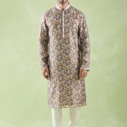 Arihant Rai Sinha Men Ethnic Motifs Printed Regular Chanderi Silk Kurta with Churidar-image-95