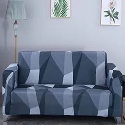 HOUSE OF QUIRK Grey & Blue Abstract Printed Three Seater Sofa Cover-1
