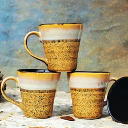 Shilpkara Mustard & Black 4Pieces Dishwasher and Microwave Safe Ceramic Mugs 260ml Each-14