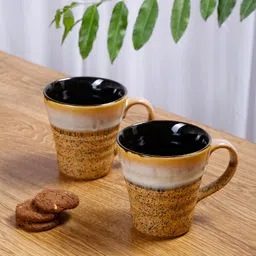 Shilpkara Mustard & Black Handcrafted Printed Ceramic Glossy Cups and Mugs-24