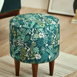 Chumbak Green & White Printed Round Ottomans-11