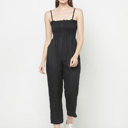 Purple State Women Black Solid Smocked Jumpsuit-image-88