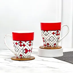 UPC Red & White Printed Ceramic Glossy Mugs Set of Cups and Mugs-40