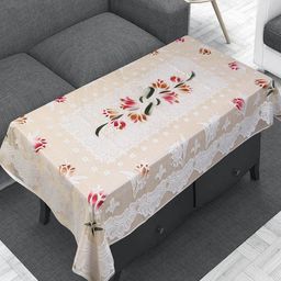 Dakshya Industries Cream-Coloured & Red Tulip Flower Design 4-Seater Cotton Table Cover-3