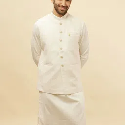 Manyavar Woven Design Mandarin Collar Brocade Nehru Jacket-33