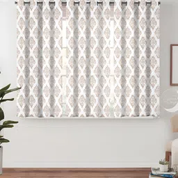 Lunar Days Beige & White 3 Pieces Ethnic Motifs Room Darkening Window Curtains-image-6