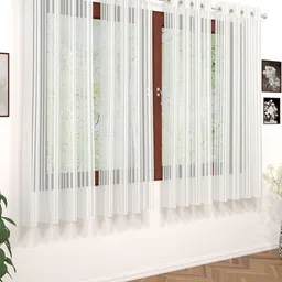 Story@home White Set of 4 Striped Sheer Window Curtain-33
