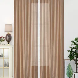 Homefab India Brown & Beige 2 Pieces Sheer Window Curtain-image-66