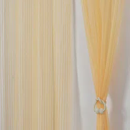 Aura Gold-Toned Set of 2 Striped Sheer Window Curtain-63