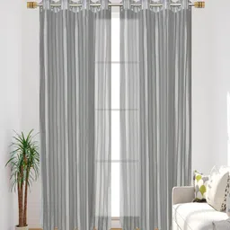 Aura Grey 2 Pieces Striped Sheer Door Curtains-46