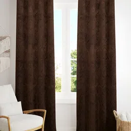 Aura Coffee Brown 2 Pieces Self Design Velvet Room Darkening  Door Curtains-image-15