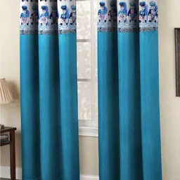 Homefab India Tabla Turquoise Blue & White Set of 2 Ethnic Motifs Long Door Curtains-31