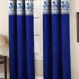 Homefab India Blue & White Set of 2 Ethnic Motifs Long Door Curtains-18