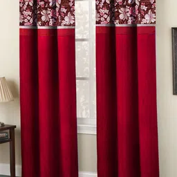 Homefab India fusion Maroon & Brown Set of 2 Floral Long Door Curtains 9 Feet-11