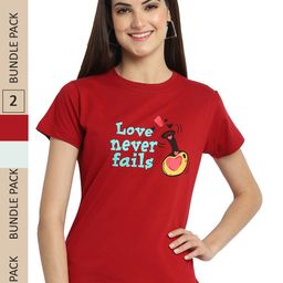 Fabflee Pack Of 2 Typography Printed Cotton T-shirt-image-145
