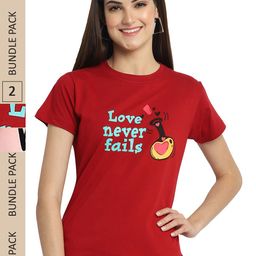 Fabflee Pack Of 2 Typography Printed Cotton T-shirt-image-86