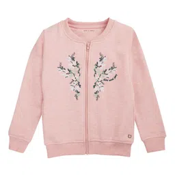 Gini and Jony Girls Floral Embroidered Collarless Cotton Bomber Jacket-image-50