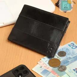 LOUIS STITCH Men Black Leather Two Fold RFID Protection Wallet-21