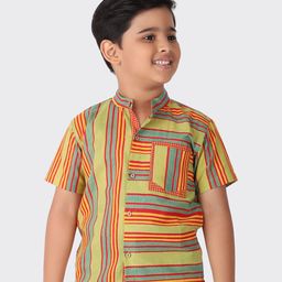 Fabindia Boys Yellow Striped Casual Shirt-image-11