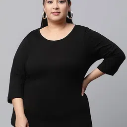 UnaOne Plus Size Pure Cotton Slim Fit Longline T-shirt-image-89