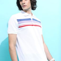 HIGHLANDER White Striped Polo Collar Slim Fit T-shirt-image-63