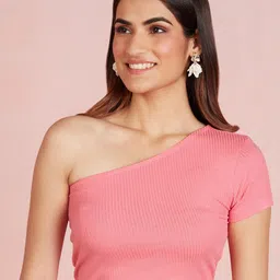 20Dresses Pink One shoulder Ribbed Fitted Crop Top-image-60