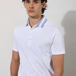 RARE RABBIT Men Divide Polo Collar Slim Fit Cotton T-Shirt-image-82