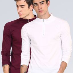 appulse Men Pack Of 2 Pink & Maroon High Neck Slim Fit Cotton T-shirt-image-27