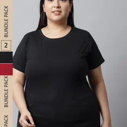 UnaOne Plus Size Round Neck Pure Cotton Slim Fit T-shirts-image-69