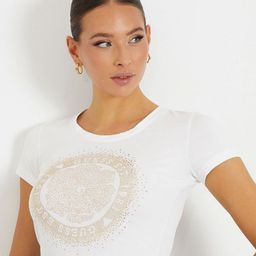 GUESS Women Embellished Typography Printed Round Neck Slim Fit T-shirt-image-64