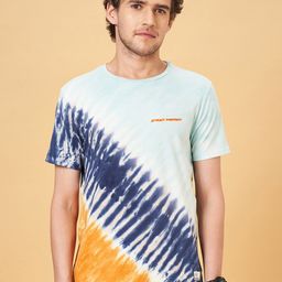 People Blue Tie & Dye Pure Cotton Slim Fit T-shirt-image-13
