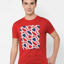 Pepe Jeans Men Red & Blue Printed Slim Fit Pure Cotton T-shirt-image-79