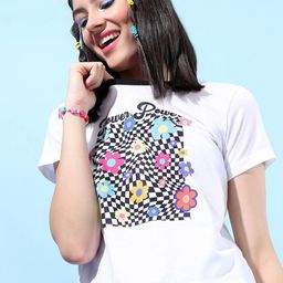 Tokyo Talkies Women White Printed High Neck Slim Fit T-shirt-image-47