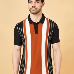 People Men Colourblocked Polo Collar Slim Fit T-shirt-image-30
