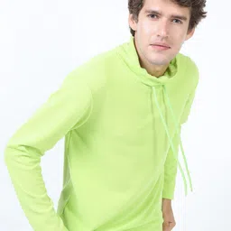 KETCH Men Fluorescent Green Solid High Neck Regular Fit T-shirt-image-6