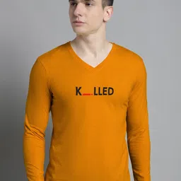 FBAR Typography Printed V-Neck Cotton Slim Fit T-shirt-image-67