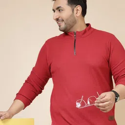 Rigo Men Plus Size Solid Knit High Neck Cotton Slim Fit T-shirt-image-82