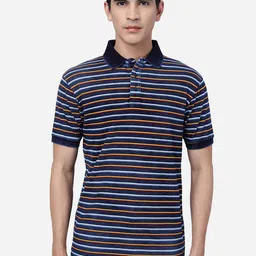 JADE BLUE Striped Polo Collar Cotton T-shirt-image-20