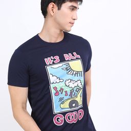 KETCH Men Navy Blue Printed Slim Fit T-shirt-image-57