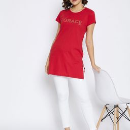 Crimsoune Club Women Red Typography Printed Slim Fit T-shirt-image-51