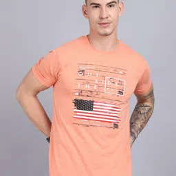 Rodamo Men Orange Typography Printed Slim Fit T-shirt-image-46