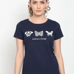 UnaOne Women Plus Size Blue Graphic Printed Slim Fit T-shirt-image-75