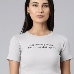 SHOWOFF Typography Printed Crop Slim Fit T-shirt-image-91