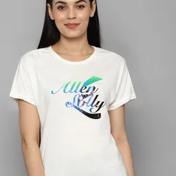 Allen Solly Woman Women White Typography Printed Raw Edge T-shirt-image-9